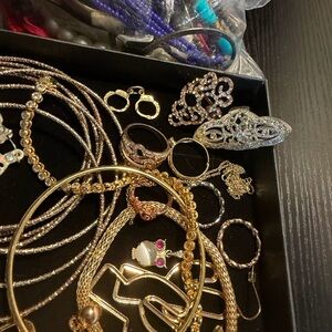 1lbs of mystery jewelry box with gold & silver pieces, Swarovski